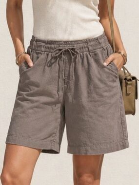 Serengeti High Waist Drawstring Shorts in Taupe